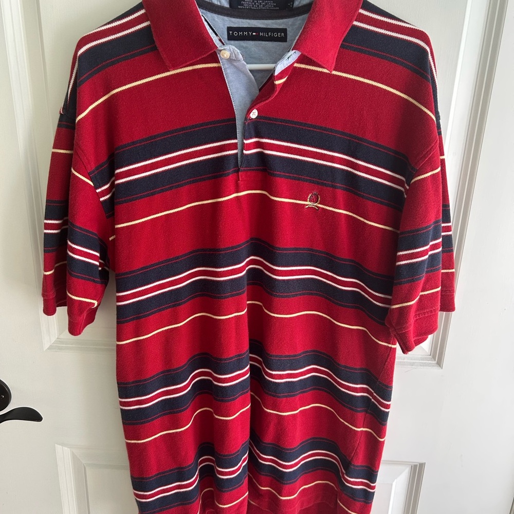 Tommy Hilfiger Men's Polo in Red with Multicolor Stripes